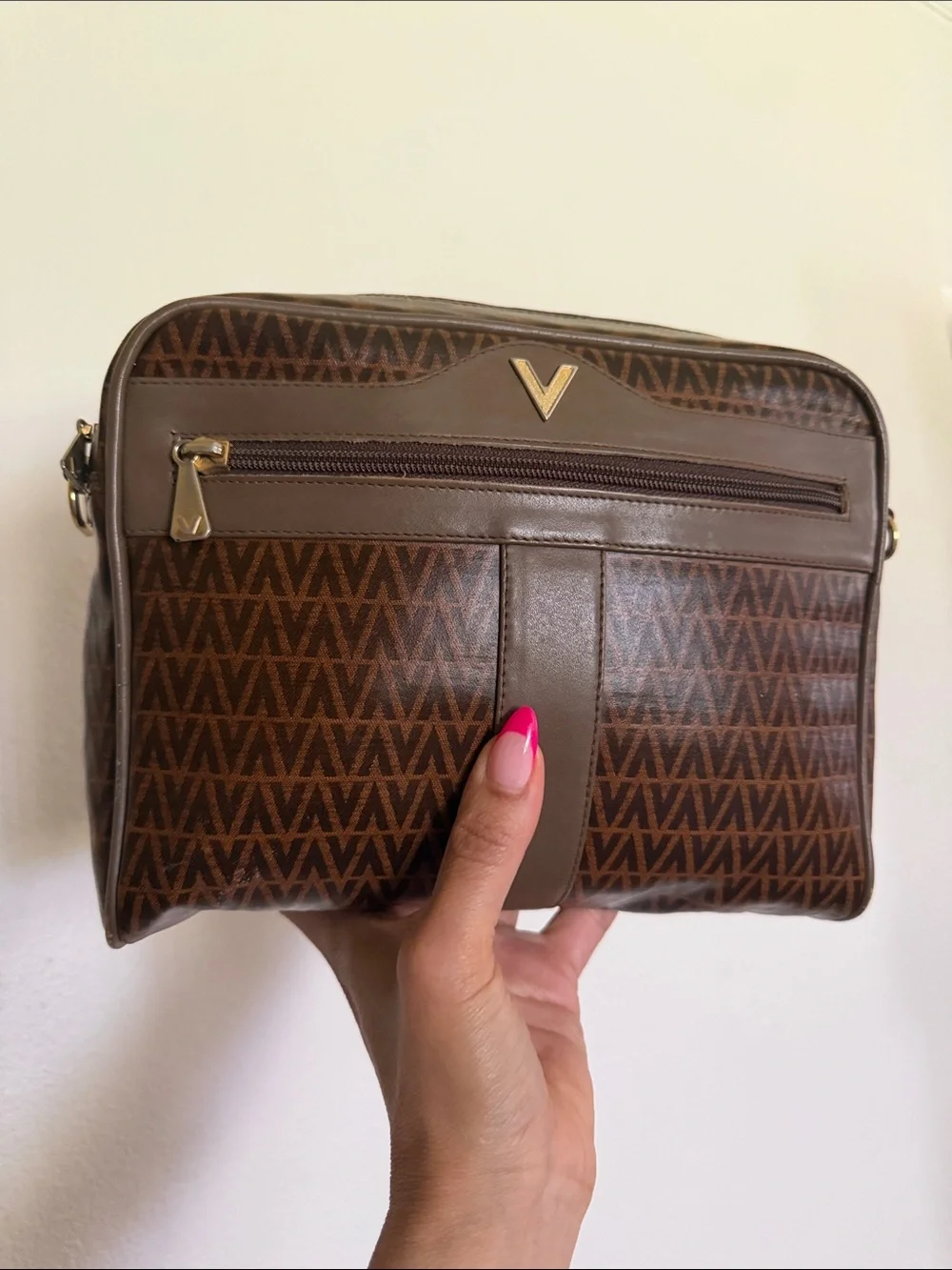 Valentino Brown Monogram clutch with Gold Hardware